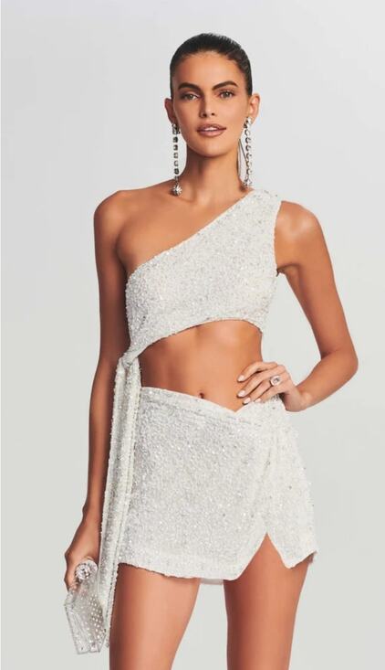 Retrofete Tops - Retrofete Quinn Sequin Top in White Size XXS One Shoulder Crop NWT Beading
